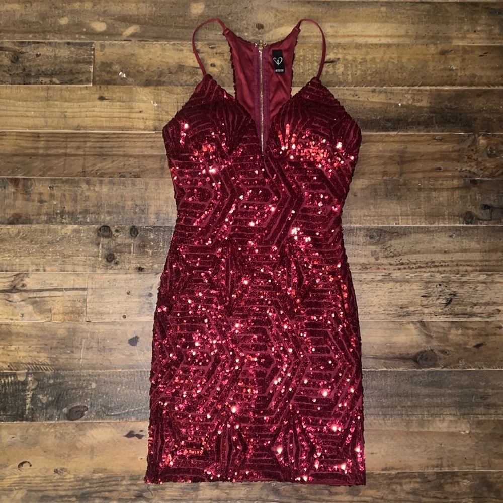 Burgundy Sequined Cocktail Dress